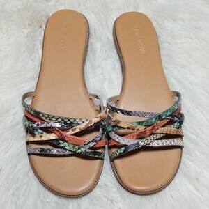 Madewell Tracie Crisscross Snakeskin Print Leather Slide Sandals